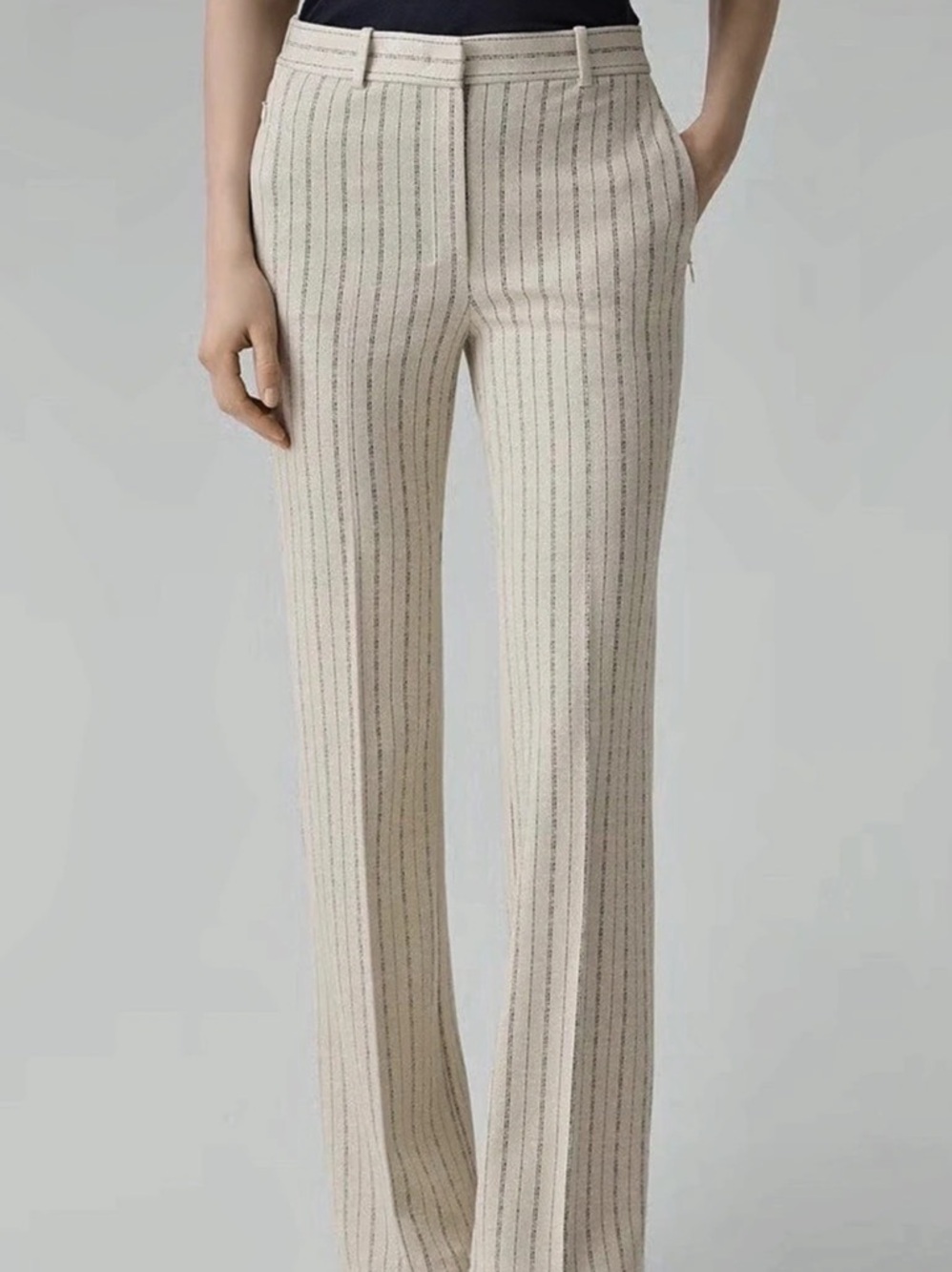 Theory Flared Pant in Striped Crepe Jersey Striped Flared Pants in Cream Size 4
